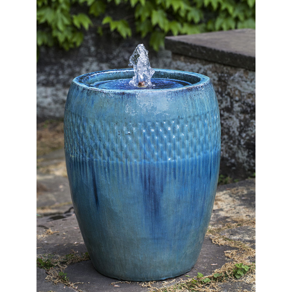Tall Ceramic Pottery Water Fountain Blue Kinsey Garden Decor